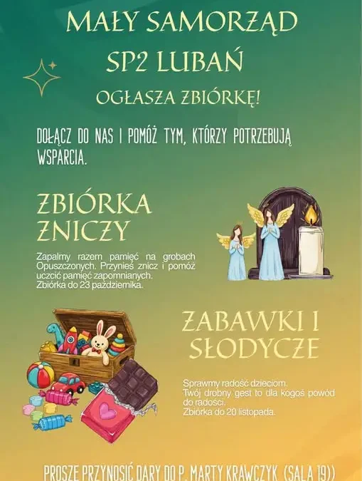 Mały Samorząd SP2 Lubań organizuje zbiórkę zniczy, zabawek i słodyczy