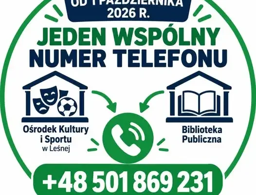 Leśna: Ośrodek Kultury i Sportu oraz Biblioteka z jednym numerem telefonu
