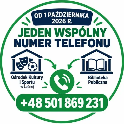 Leśna: Ośrodek Kultury i Sportu oraz Biblioteka z jednym numerem telefonu