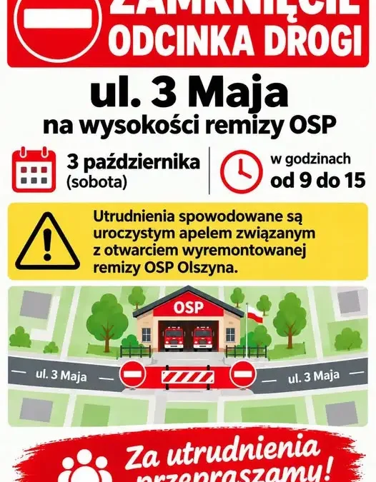 Olszyna: utrudnienia w ruchu w związku z otwarciem wyremontowanej remizy OSP