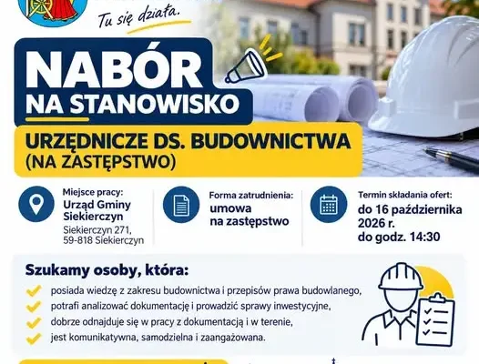 Urząd Gminy Siekierczyn szuka specjalisty ds. budownictwa