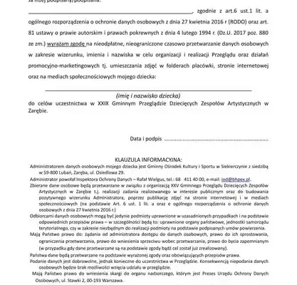 XXIX Gminny Przegląd Dziecięcych Zespołów Artystycznych w Zarębie – zaproszenie