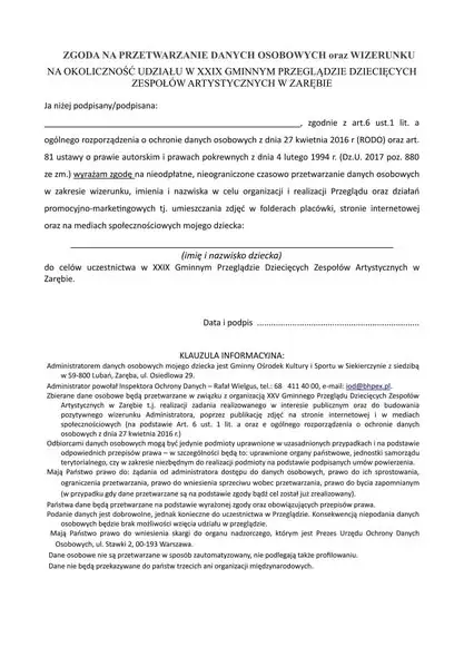 XXIX Gminny Przegląd Dziecięcych Zespołów Artystycznych w Zarębie – zaproszenie
