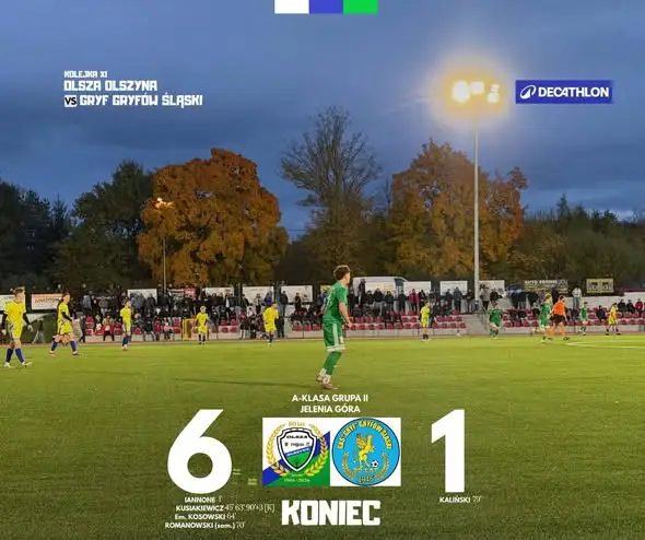 Derbowe zwycięstwo Olszy Olszyna 6:1 z Gryfem Gryfów Śląski